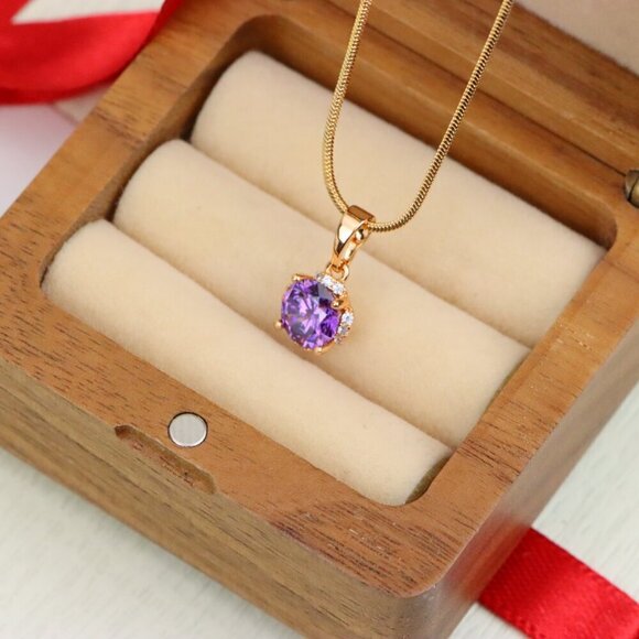 "Round Purple Gem Pendant in Rose Gold, XPPT1323 - Picture 7 of 12